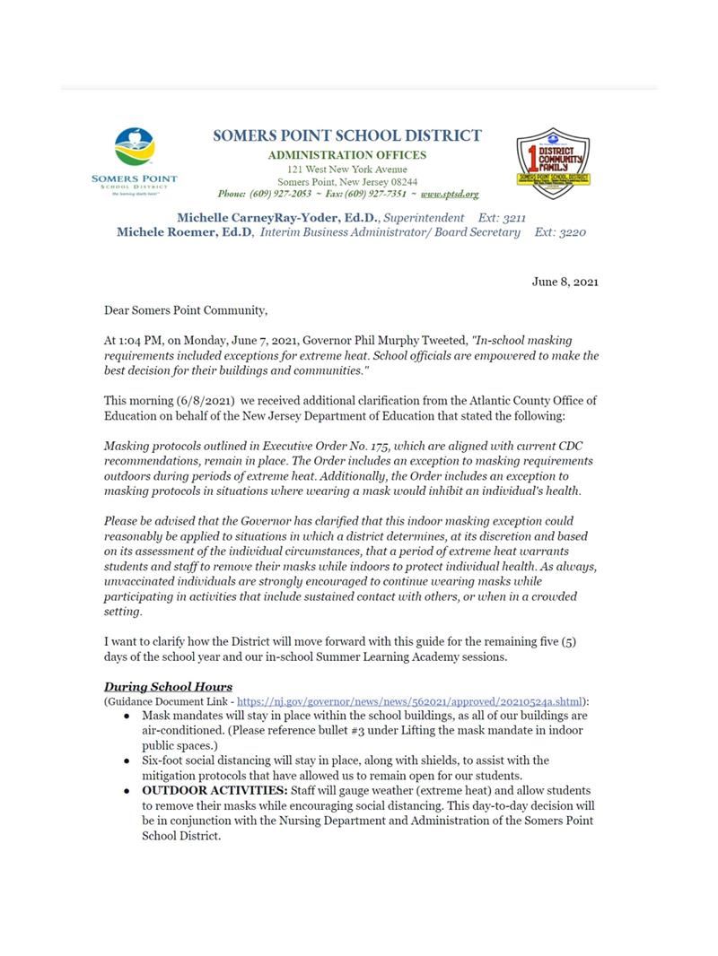  LETTER TO PARENTS ABOUT GOV> MURPHY'S LATEST STATEMENT